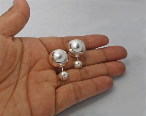 double sided earrings double ball earrings  silver  silver