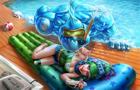 Riven And Zac Pool Party League Of Legends Wallpapers