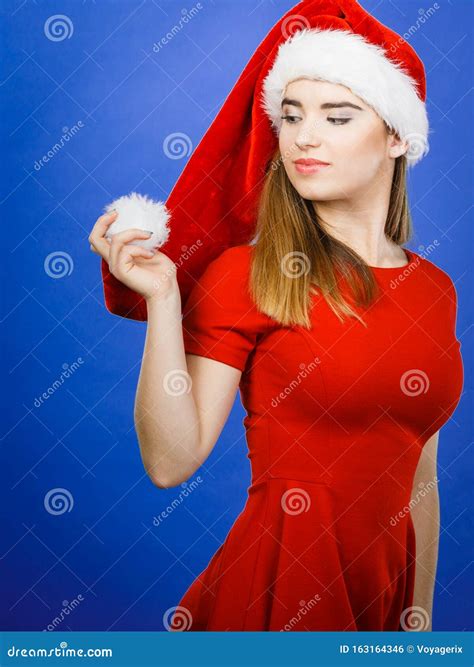 woman wearing santa claus helper costume stock photo image  festive