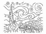 Starry Night Coloring Pages Sky Gogh Van Monet Kids Vincent Template Sheet Line Printable Stencil Clipart Rhapsody Colouring Color Sheets sketch template