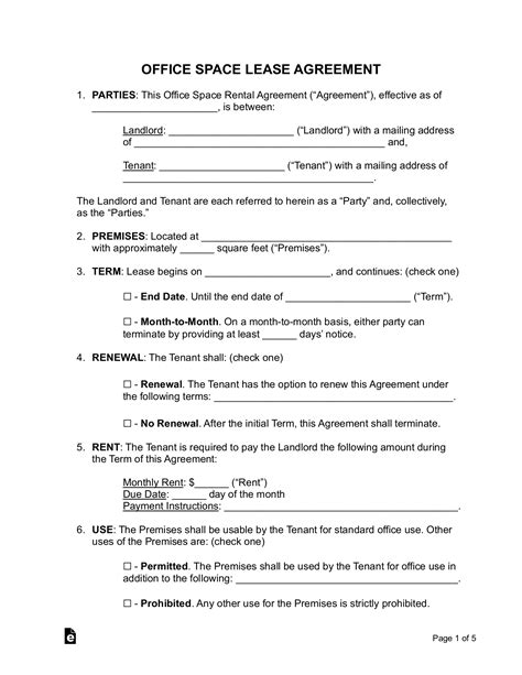 office space lease agreement template  word eforms