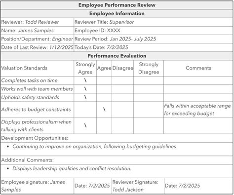employee performance review template  examples