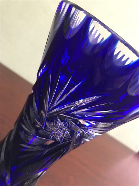 Vintage Cobalt Blue Vase Cut To Clear Crystal Vase Pinwheel Pattern
