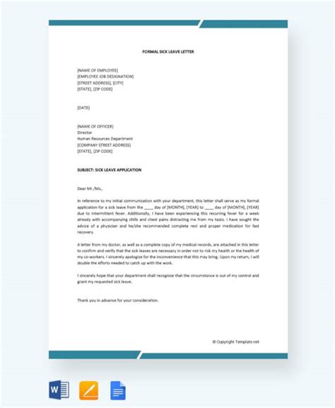 sick leave letter templates  word