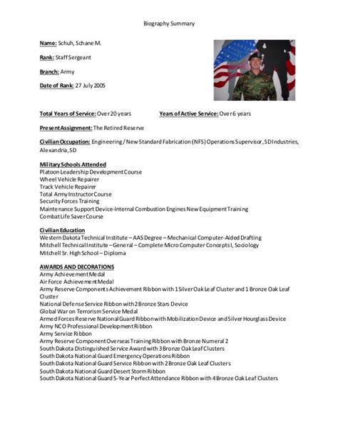 military biographical summary