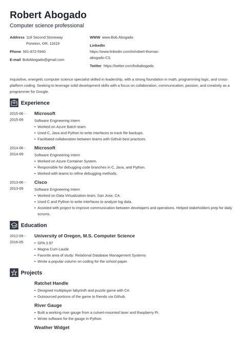 computer science resume template newcast computer science job resume