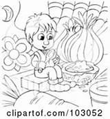 Eating Outline Tiny Coloring Boy Food Royalty Clipart Illustration sketch template