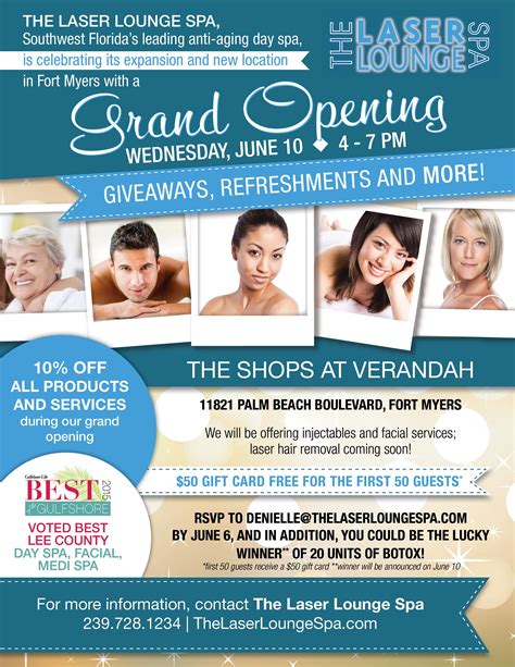 laser lounge spas  fort myers location grand opening flyer