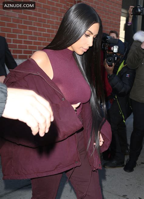 kim kardashian flashes big boobs in sheer purple top in new york city