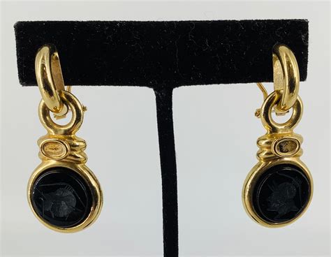 lot pair  kt gold intaglio dangle earrings