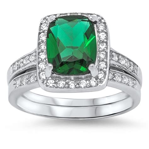 Simulated Emerald Elegant Simple Halo Ring Sizes 5 6 7 8 9 10 Set