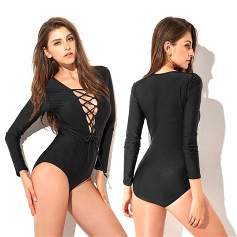 Womens Black One Piece Swimsuits Tie Rope Bathing Suits