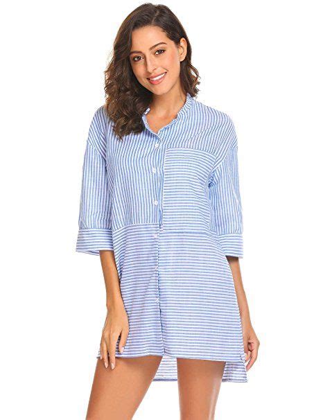 ekouaer womens cotton nightgown button down striped