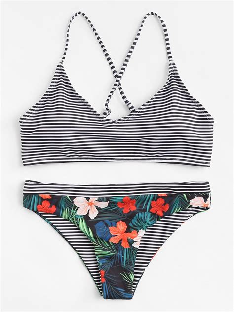 flower print striped bikini set swimsuits bikinis swimwear