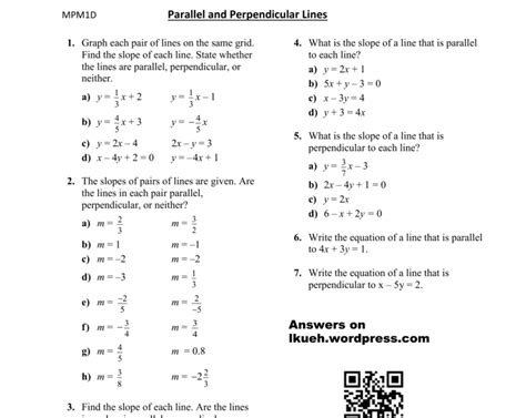 writing equations  parallel  perpendicular lines worksheet answers