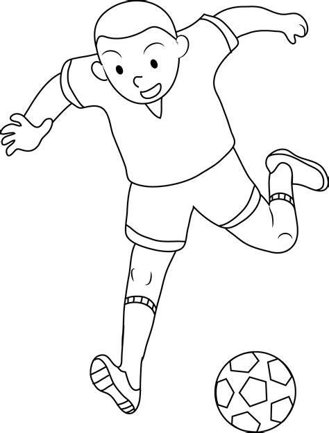 coloring page  boy playing soccer  clip art