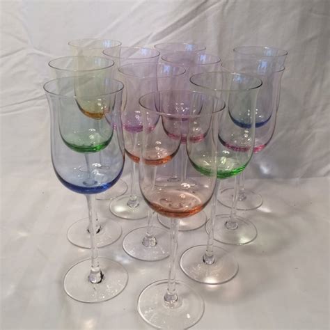 Italian Multi Colored Tall Stem Crystal Wine Glasses Set