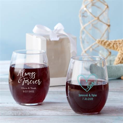 Personalized 15 Oz Stemless Wine Glass Wedding Favors By Kate Aspen