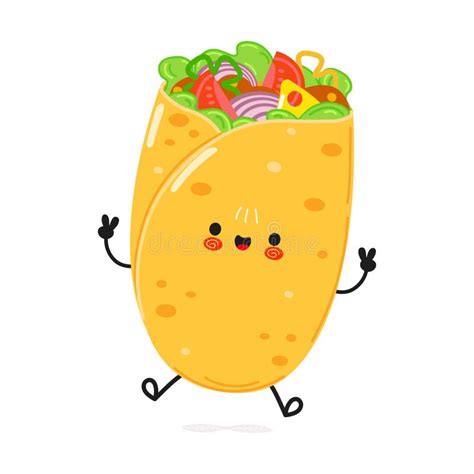 cute funny burrito jumping character vector hand drawn cartoon kawaii