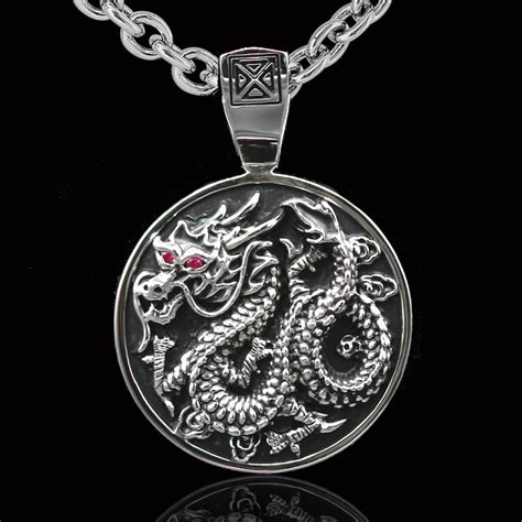 ecks chinese dragon medallion sterling silver pendant chain  men