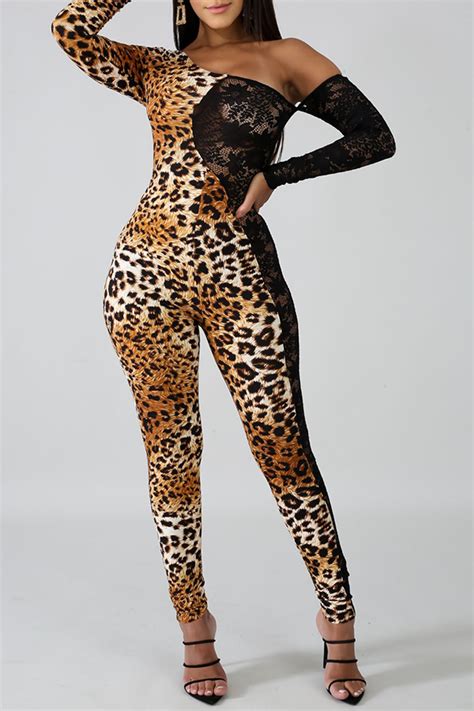 Lovely Sexy Patchwork Leopard Printed One Piece Jumpsuitlw Fashion