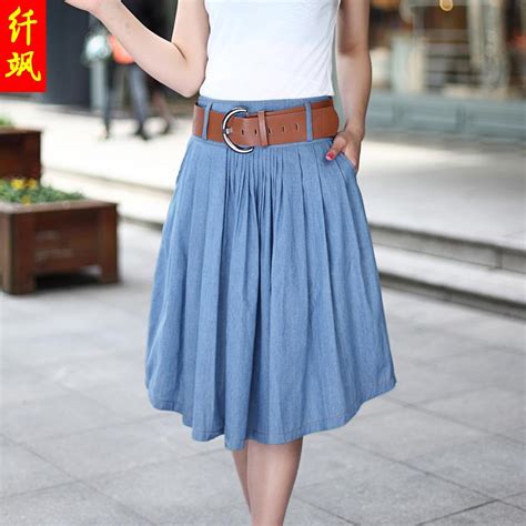 2015 hot sale summer casual denim skirts for women knee length skirt
