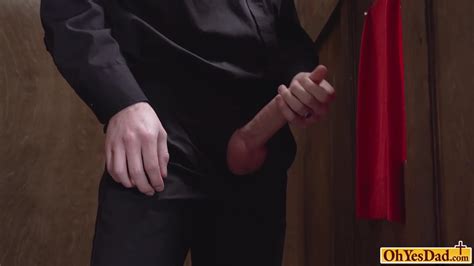 priest lets twink touch his hard cock during confession