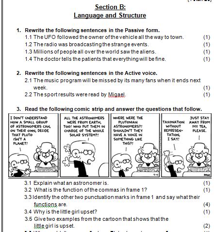 exam paper english home language  st additional  memo grade