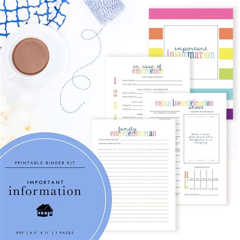 important information binder kit   printable