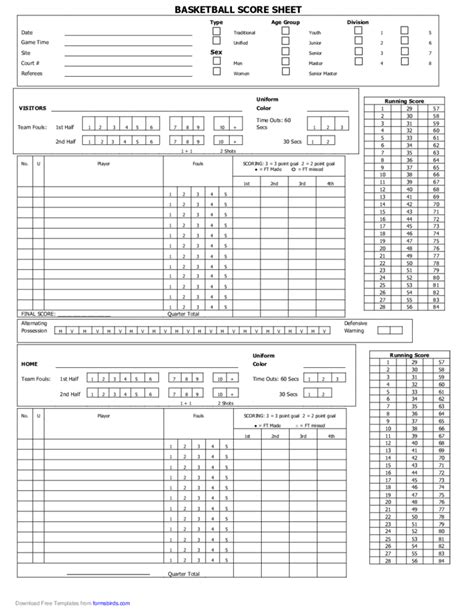 blank basketball score sheet