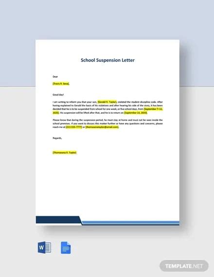 school suspension letter template