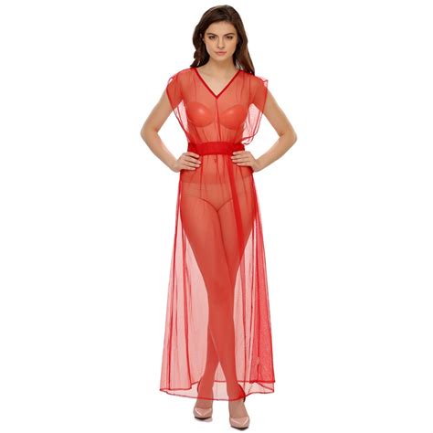 buy mesh long nightie in hot red online india best prices