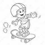Coloring Cartoon Outline Skateboard Boy Pages Skateboarding Illustration Kids sketch template
