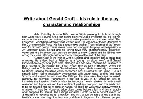 Write About Gerald Croft His Role In The Play Character And