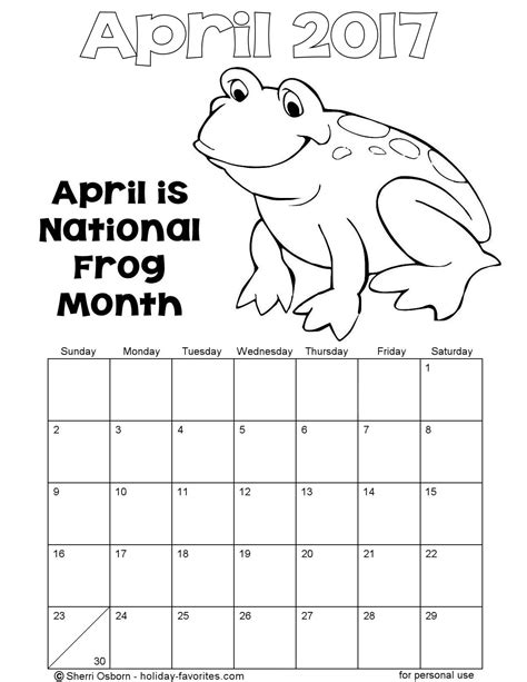 printable april  calendars holiday favorites