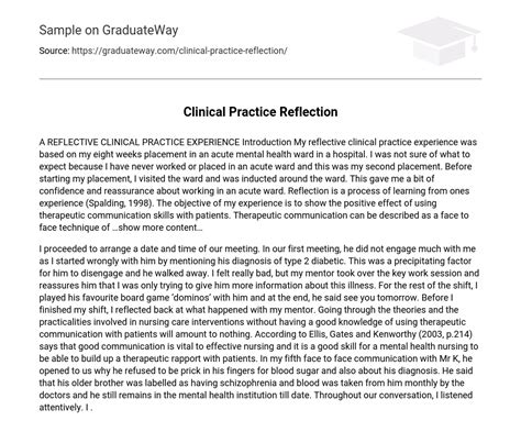 reflective clinical practice experience essay  graduateway