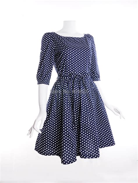 1940s 1950 S Retro Vintage Style Audrey Hepburn Blue White Polka Dot