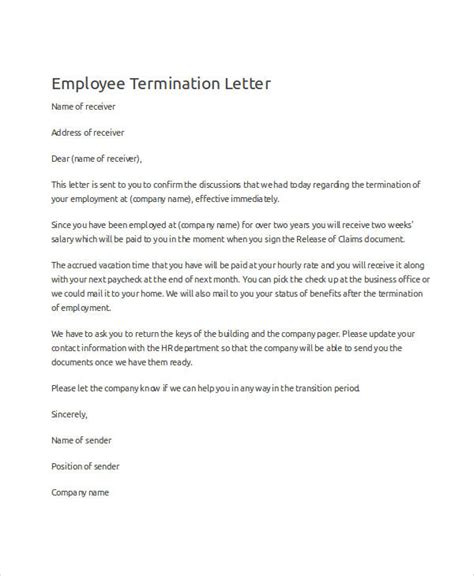 sample termination letter   workplace   write samples