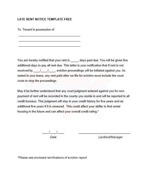 late rent notice template  late rent notice rent contract