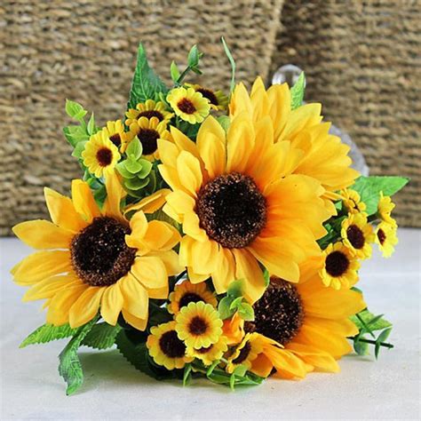 Rennicoco Artificial Sunflower Bouquet 7 Flowers Per Bunch Home
