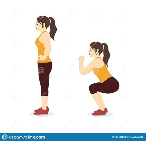 Woman Doing Squat Workout Two Step For Exercise Guide Stock Vector