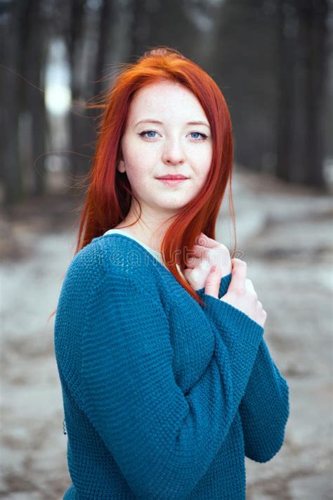 Red Haired Girl On Street Stock Image Image Of Happy 64700049
