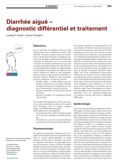 Pdf Diarrhée Aiguë Diagnostic Différentiel Et Traitement