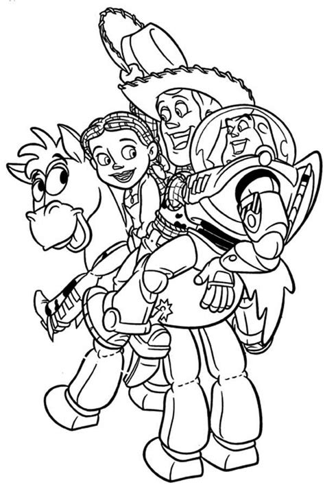 Jessie Woddy And Buzz Rides Bullseye Coloring Page