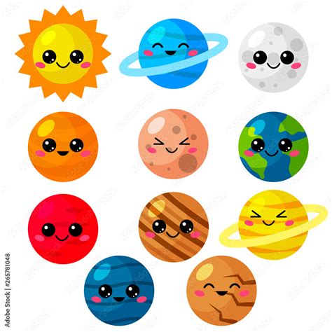 vecteur stock kawaii cartoon vector set  planets cute solar system