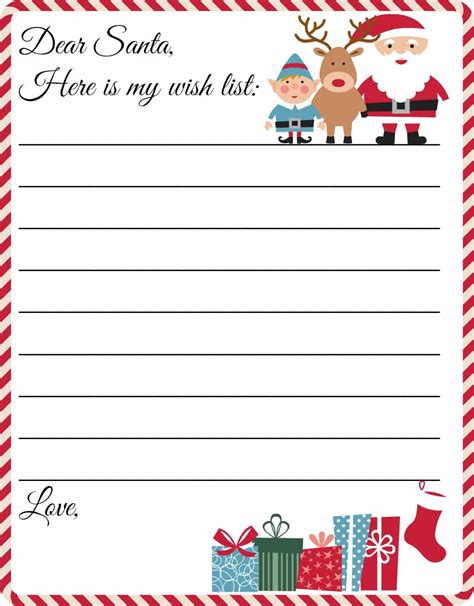 printable letter  santa template cute christmas  list