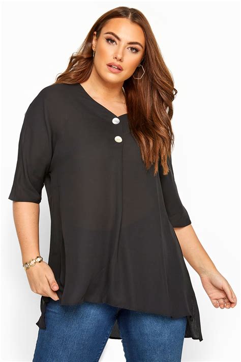 Black Double Button Chiffon Blouse Sizes 16 36 Yours Clothing