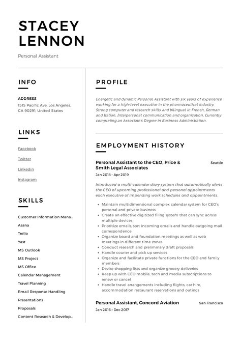 personal profile cv personal assistant pin  maria johnson  work