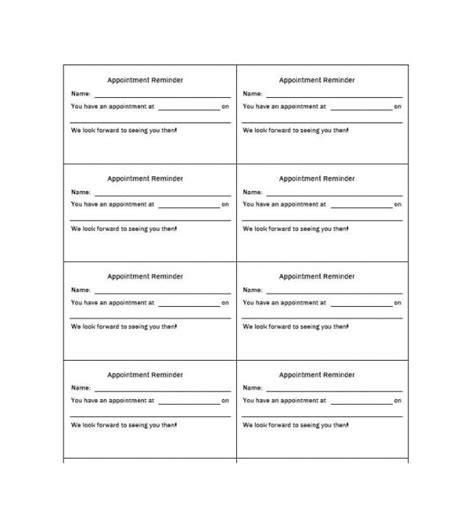 printable appointment reminder cards template