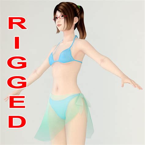 Rigged T Pose Rigged Model Of Natsumi In Bikini Cgtrader